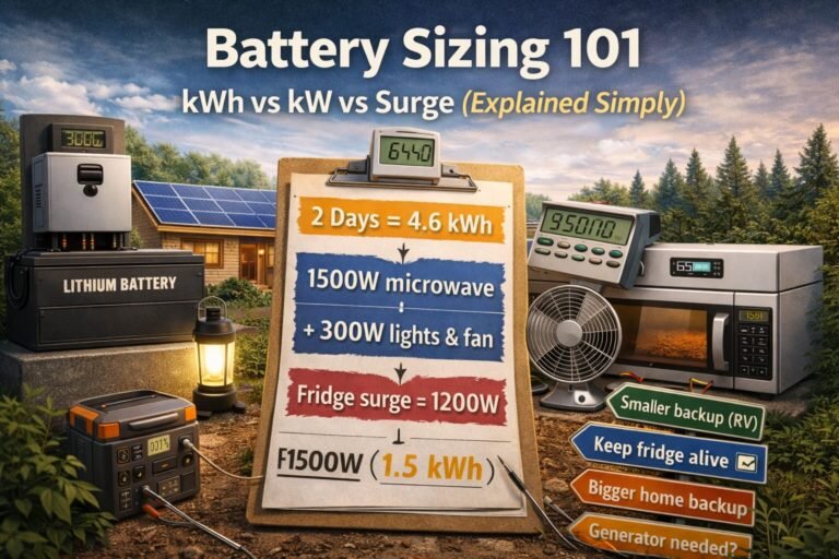 Battery Sizing 101: kWh vs kW vs Surge (Explained Simply)